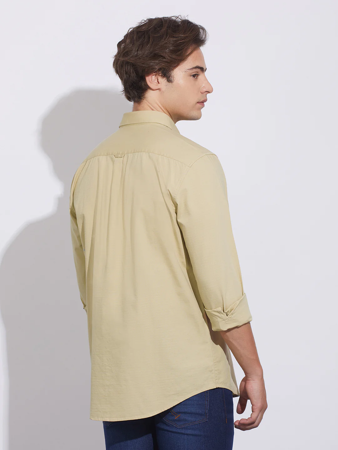 Beige Moderno Fit Regular Collar Men's Shirt by Being Human Clothing - Image 3