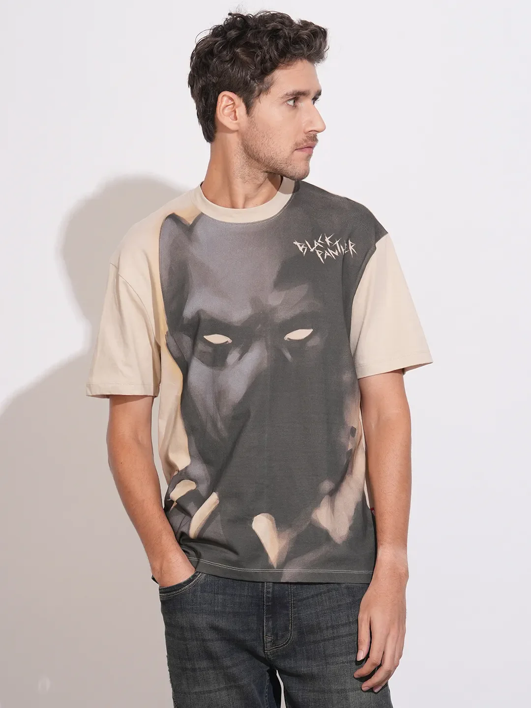 Beige Easy Fit Round Neck Men's T-Shirt by Being Human Clothing