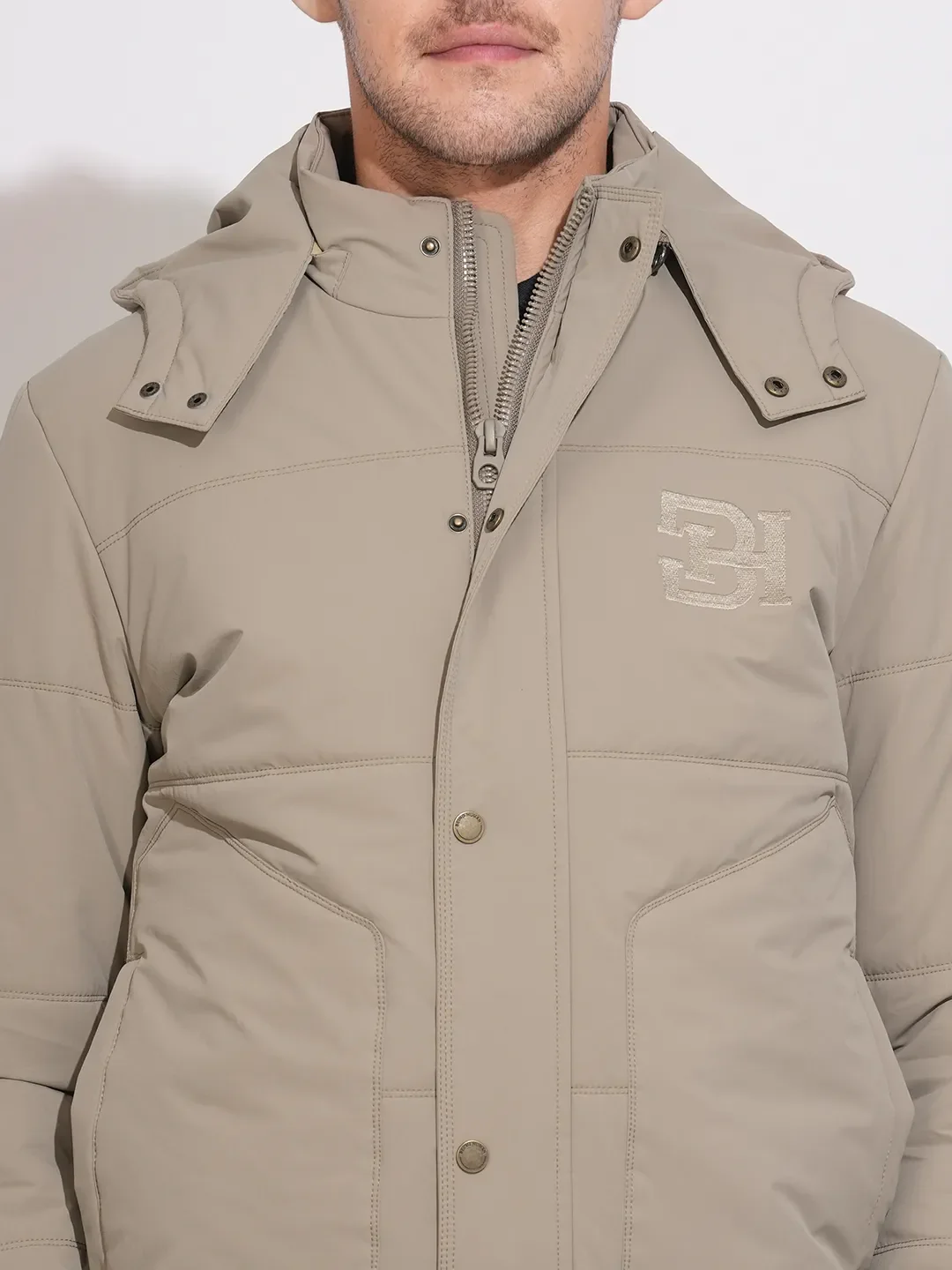 Beige Regular Fit Long Sleeves Polyester Men's Jacket by Being Human Clothing - Image 5