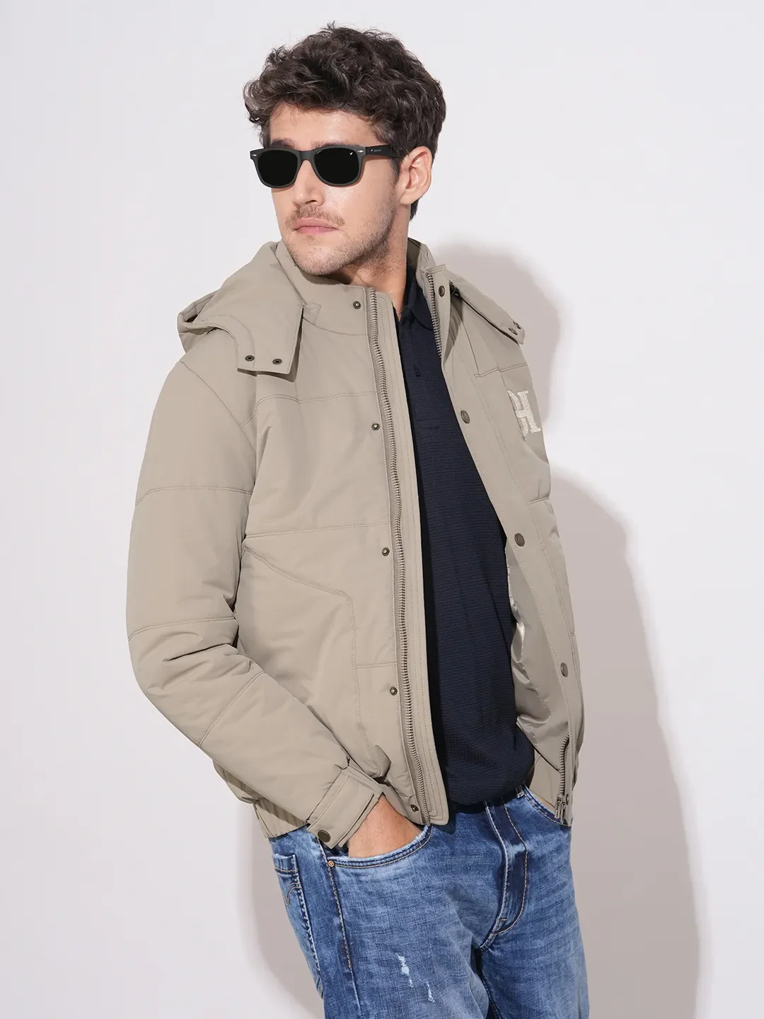 Beige Regular Fit Long Sleeves Polyester Men's Jacket by Being Human Clothing - Image 6
