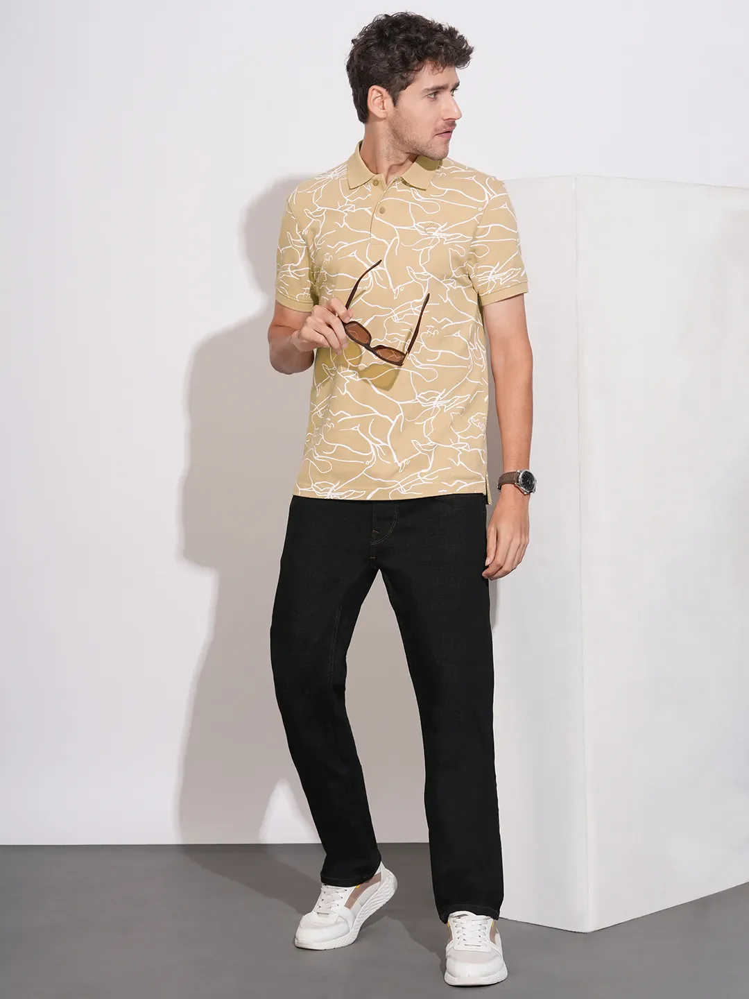 Beige Regular Fit Men's Polo T-Shirt by Being Human Clothing - Image 4