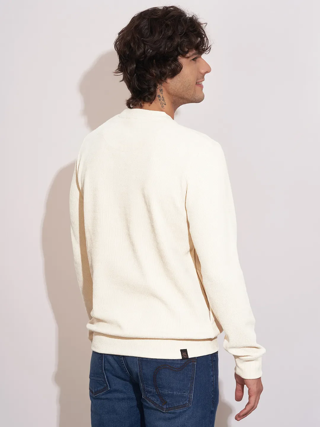 Beige Regular Fit Round Neck Long Sleeves Men's Sweatshirt by Being Human Clothing - Image 3