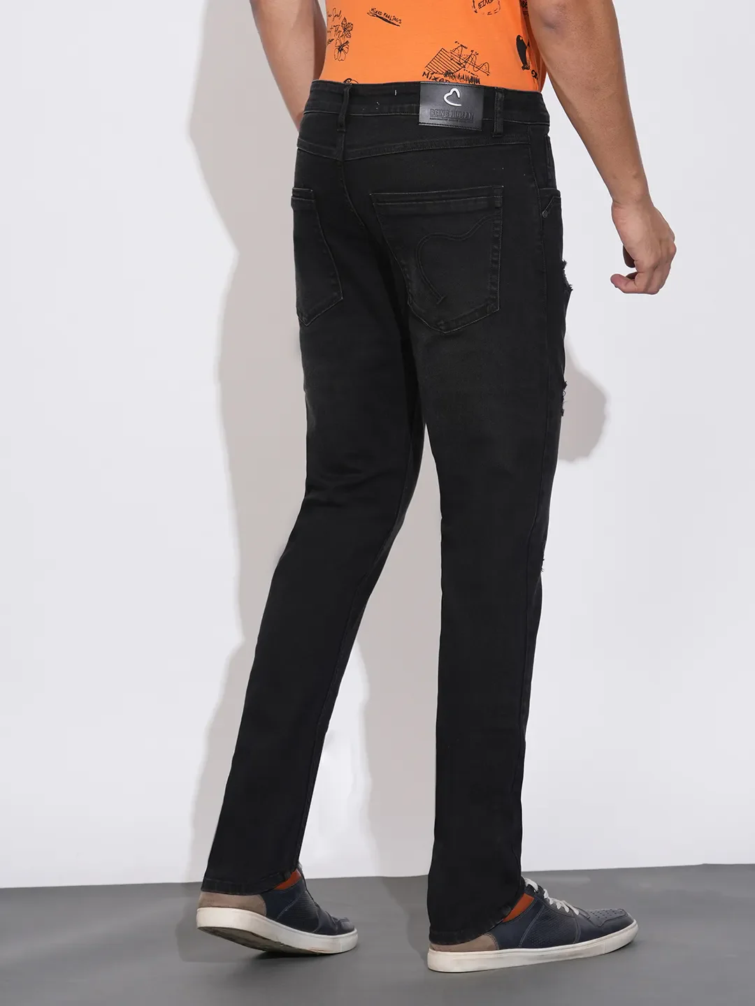 Black Cropped Fit Cotton Blend Men's Denims by Being Human Clothing - Image 3