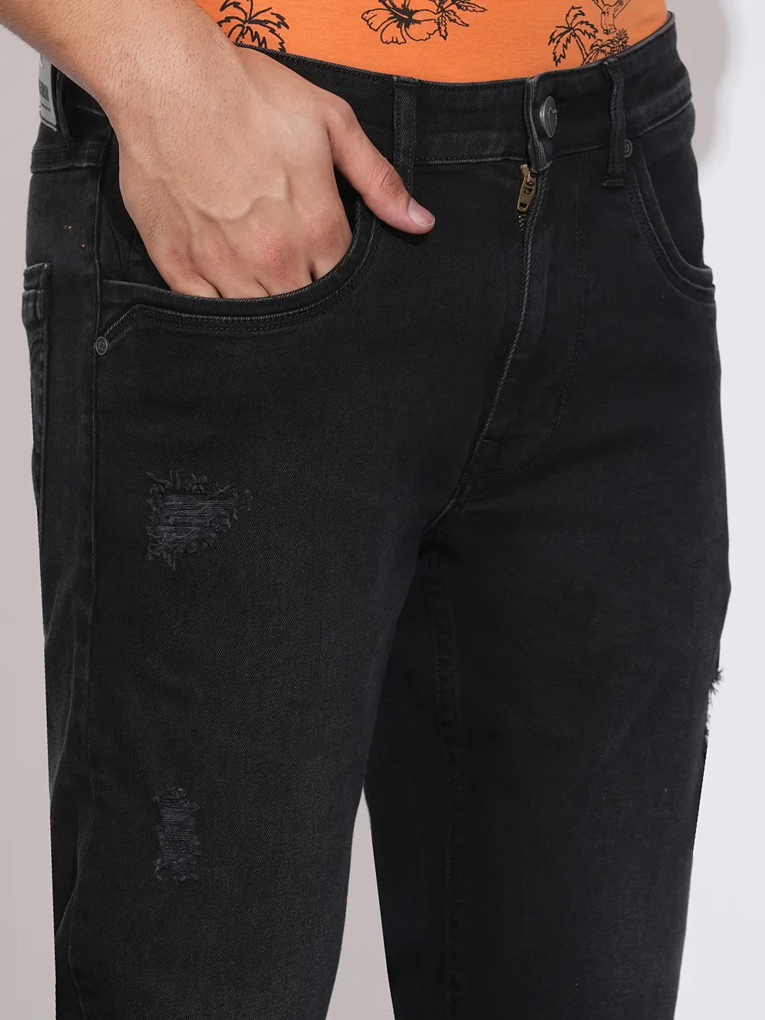 Black Cropped Fit Cotton Blend Men's Denims by Being Human Clothing - Image 5