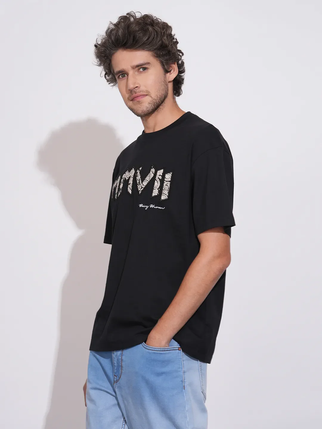 Black Easy Fit Round Neck Men's T-Shirt by Being Human Clothing - Image 2