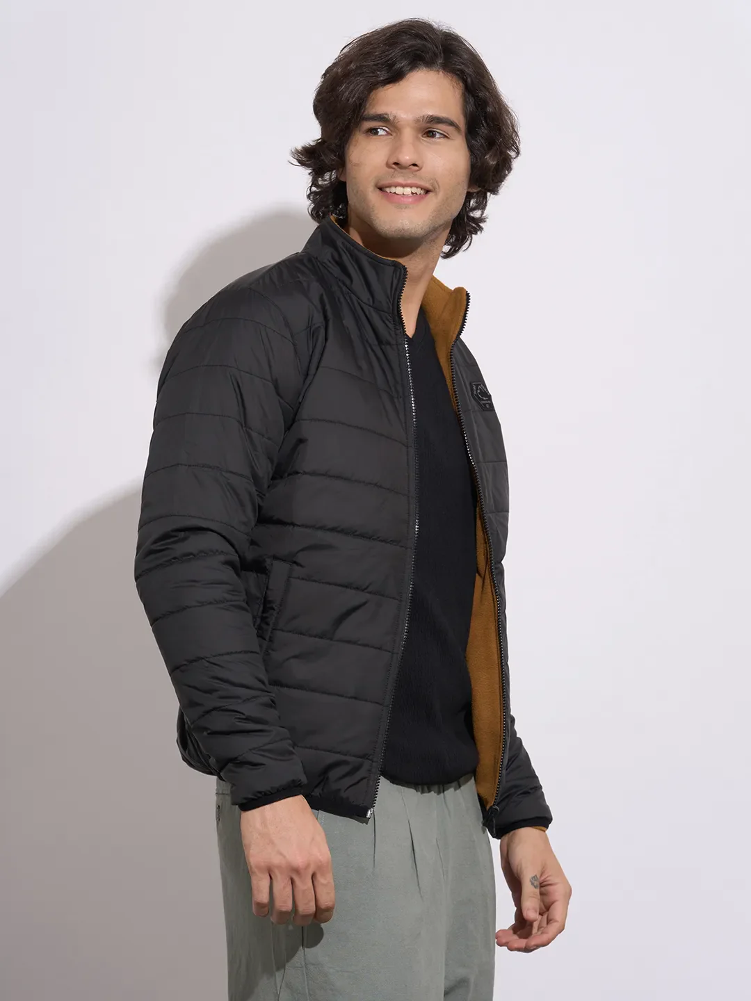 Black Regular Fit Long Sleeves Polyester Men's Jacket by Being Human Clothing - Image 2