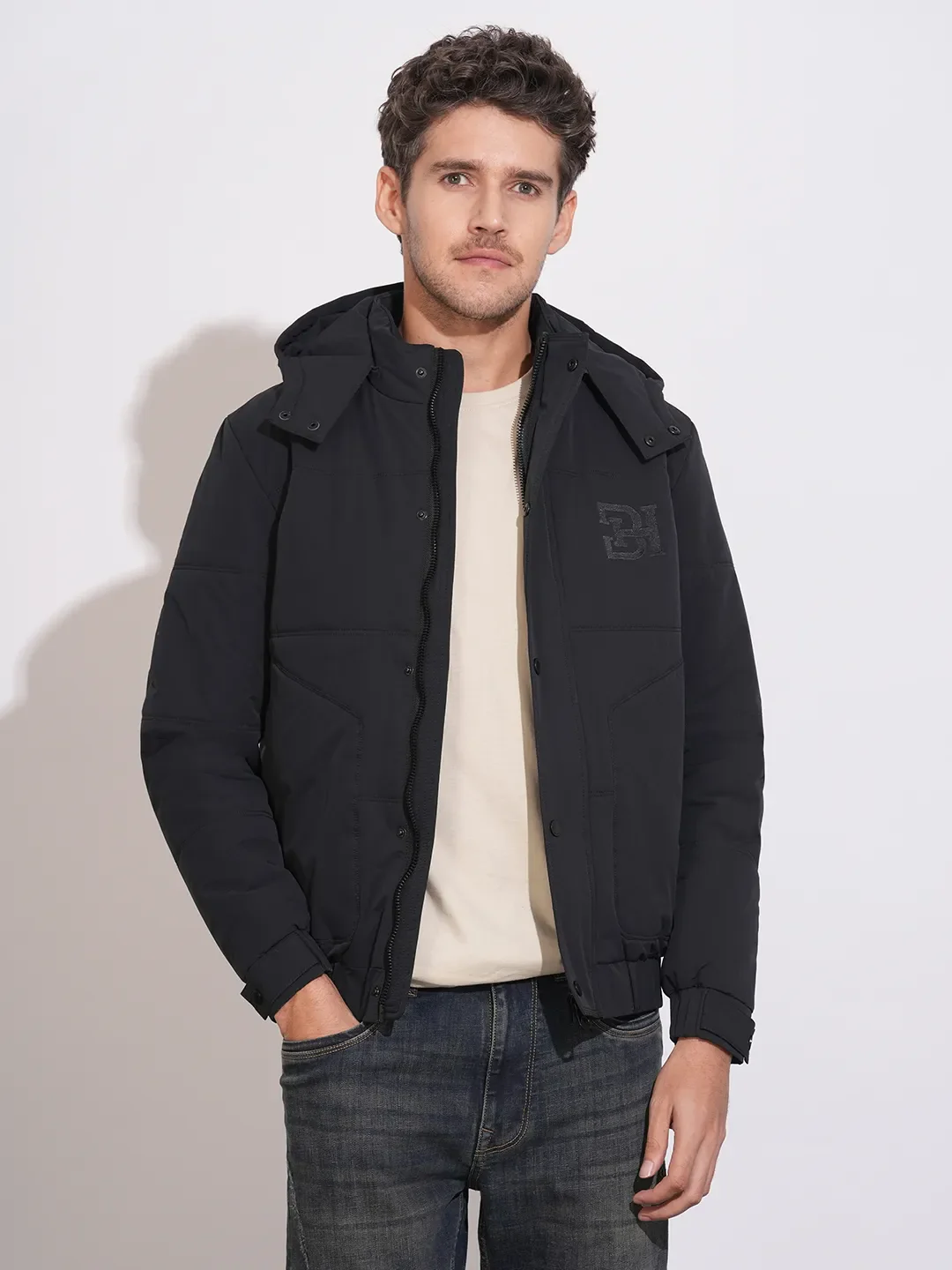Black Regular Fit Long Sleeves Polyester Men's Jacket by Being Human Clothing
