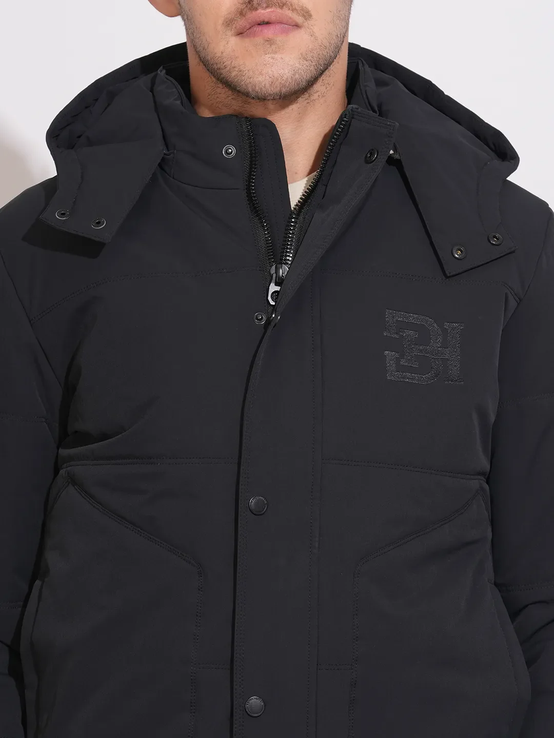 Black Regular Fit Long Sleeves Polyester Men's Jacket by Being Human Clothing - Image 5