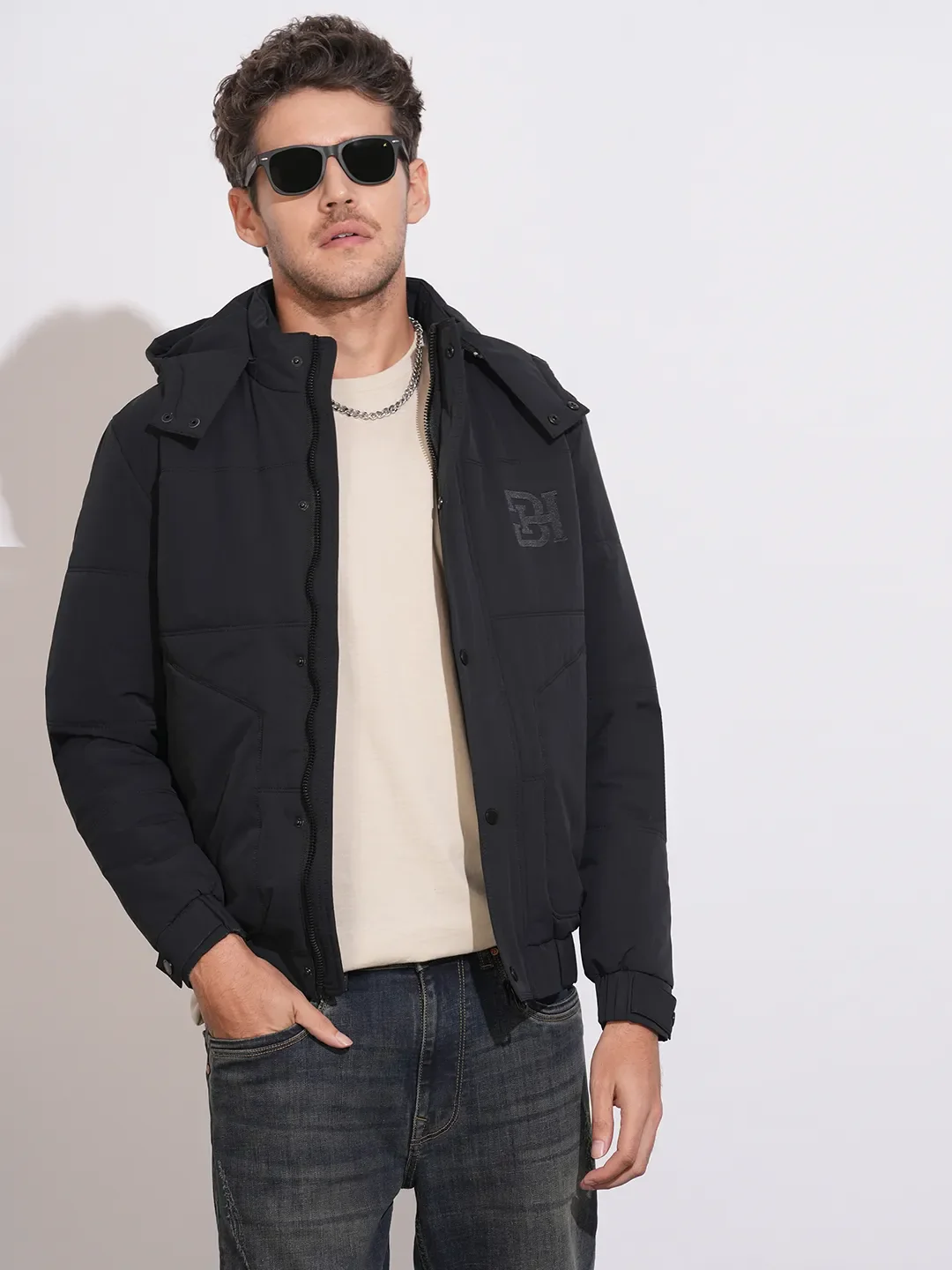 Black Regular Fit Long Sleeves Polyester Men's Jacket by Being Human Clothing - Image 6