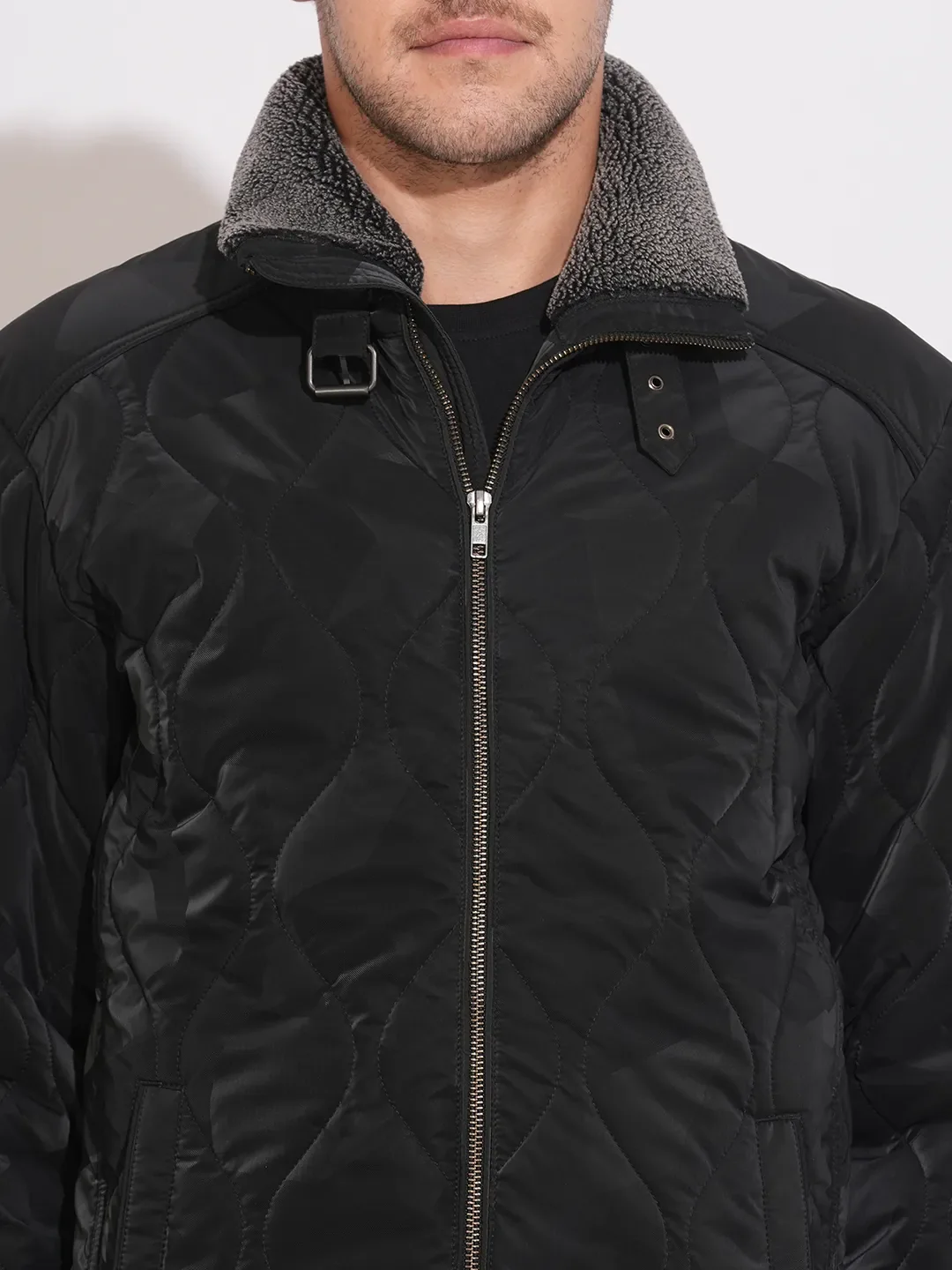 Black Regular Fit Long Sleeves Polyester Men's Jacket by Being Human Clothing - Image 5