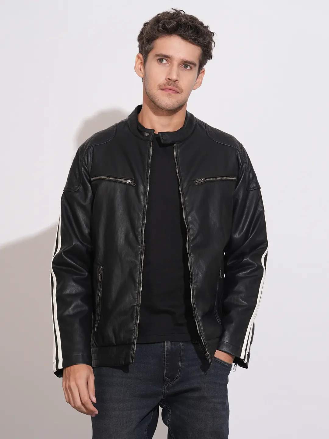 Black Regular Fit Long Sleeves Polyester Men's Jacket by Being Human Clothing