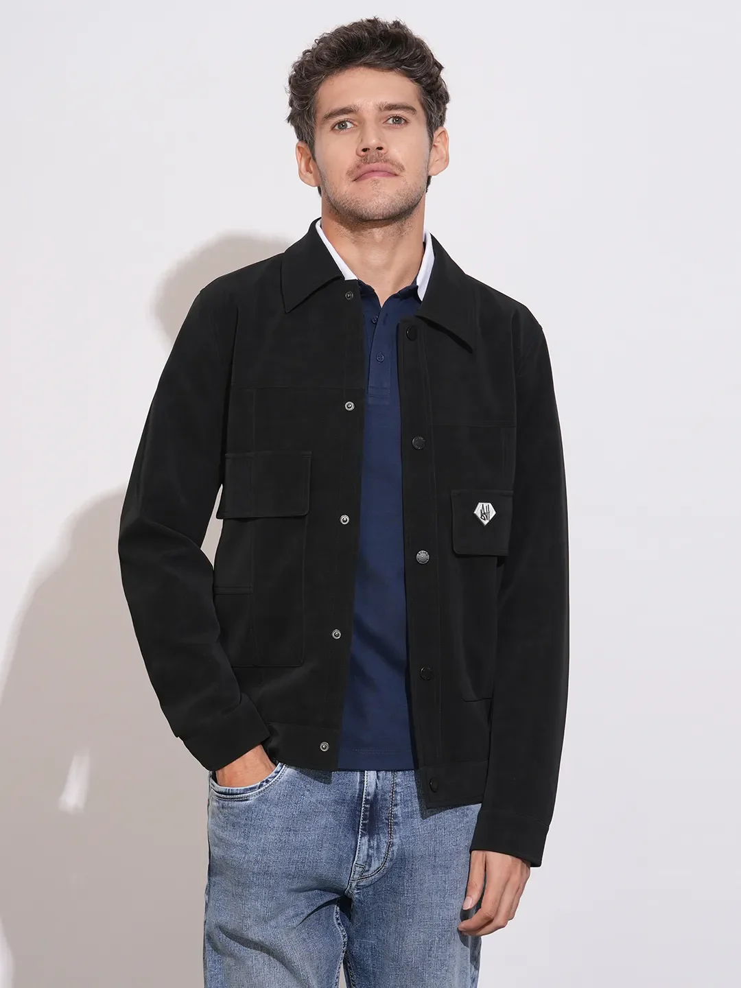 Black Regular Fit Men's Jacket by Being Human Clothing