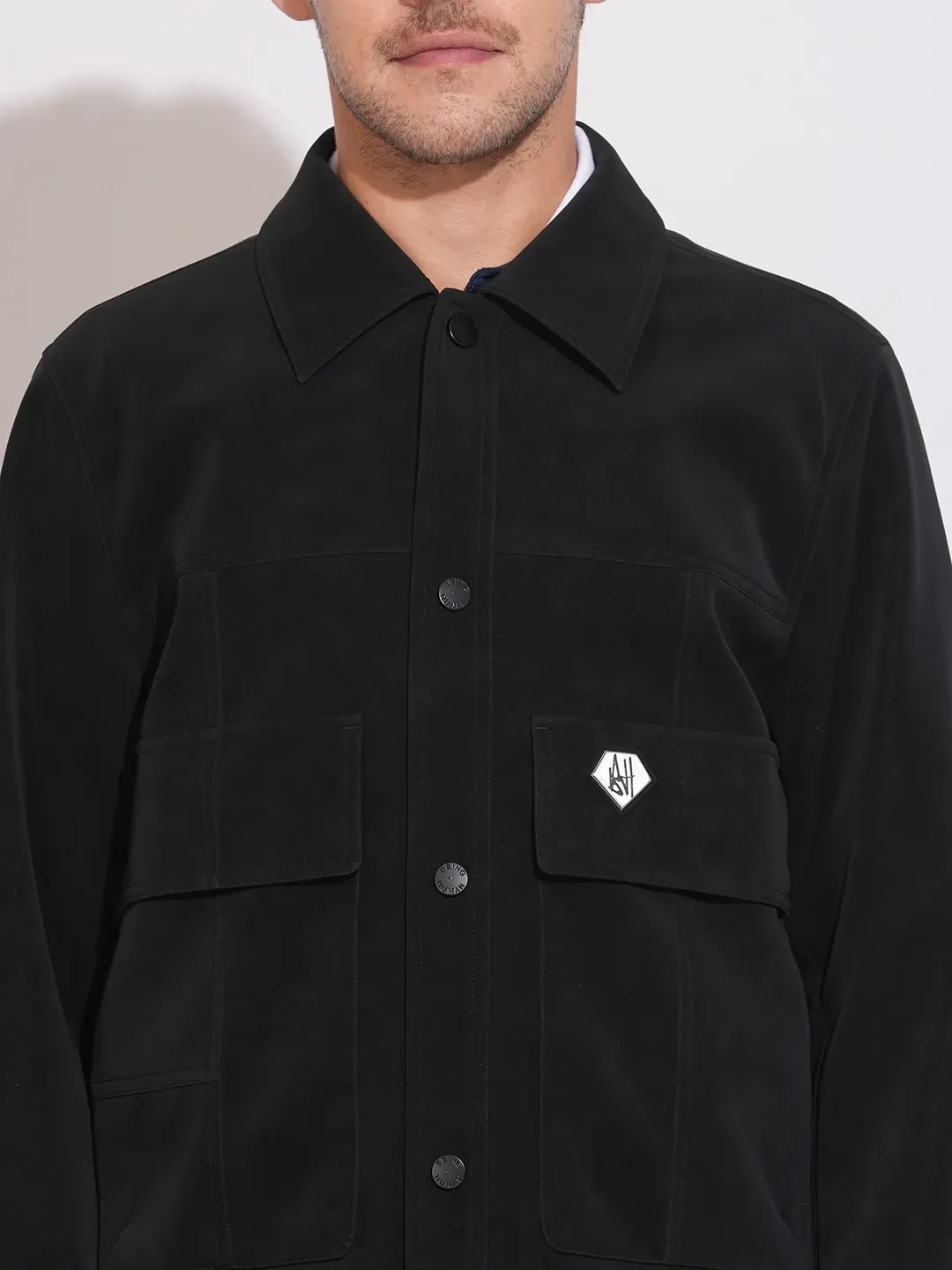 Black Regular Fit Men's Jacket by Being Human Clothing - Image 5