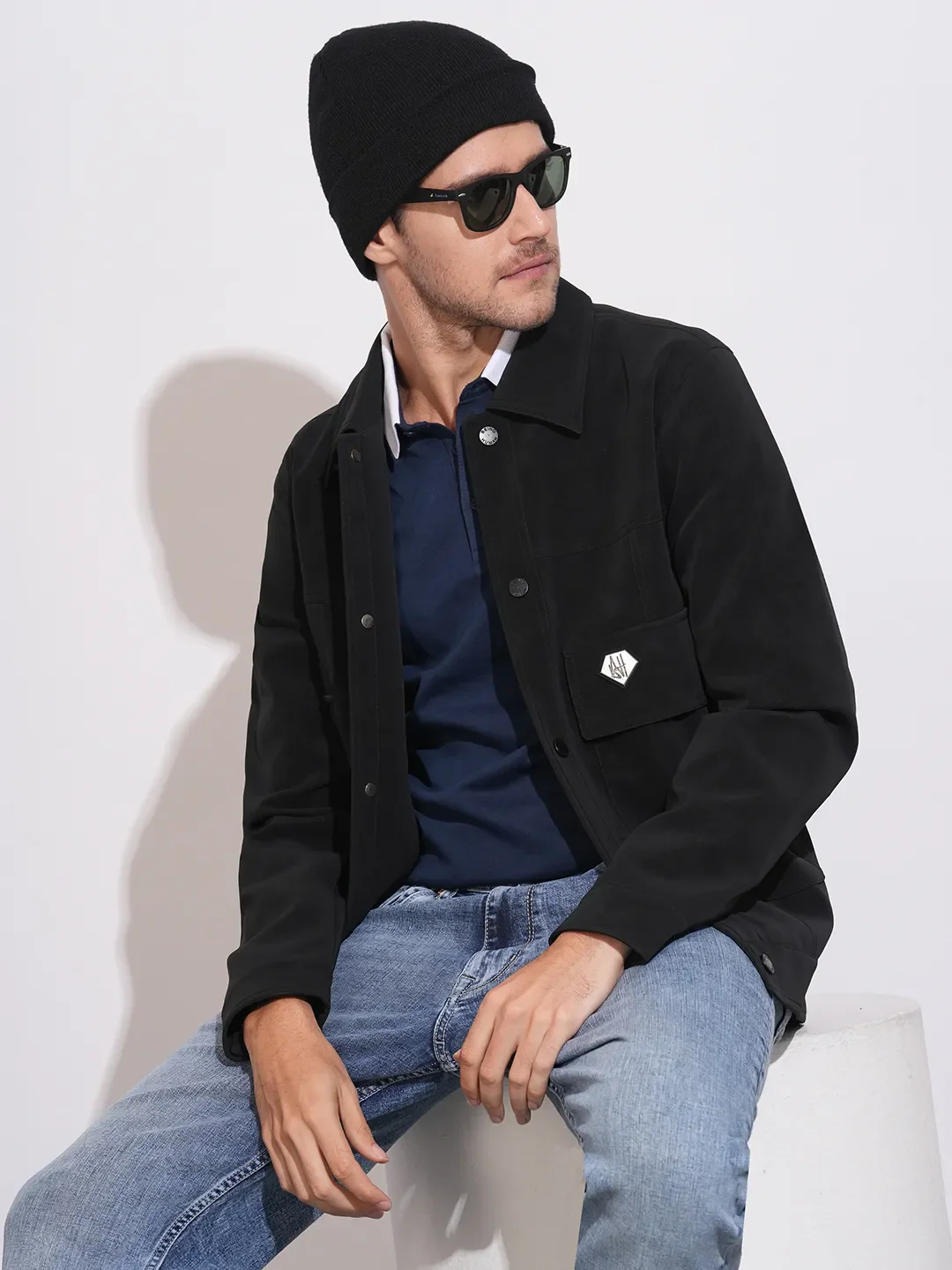 Black Regular Fit Men's Jacket by Being Human Clothing - Image 6