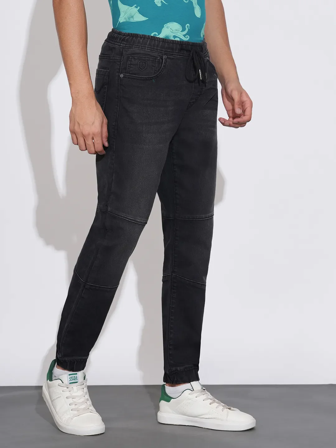 Black Slim Fit Joggers For Men By Being Human Clothing - Image 2
