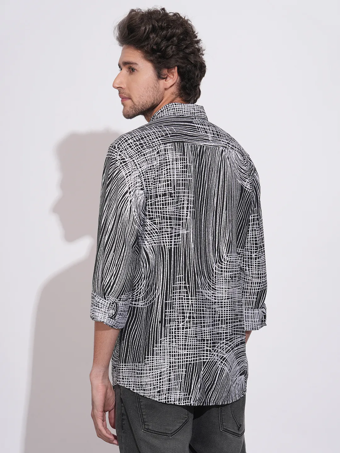 Black Moderno Fit Regular Collar Long Sleeves Viscose Blend Men's Shirt by Being Human Clothing - Image 3