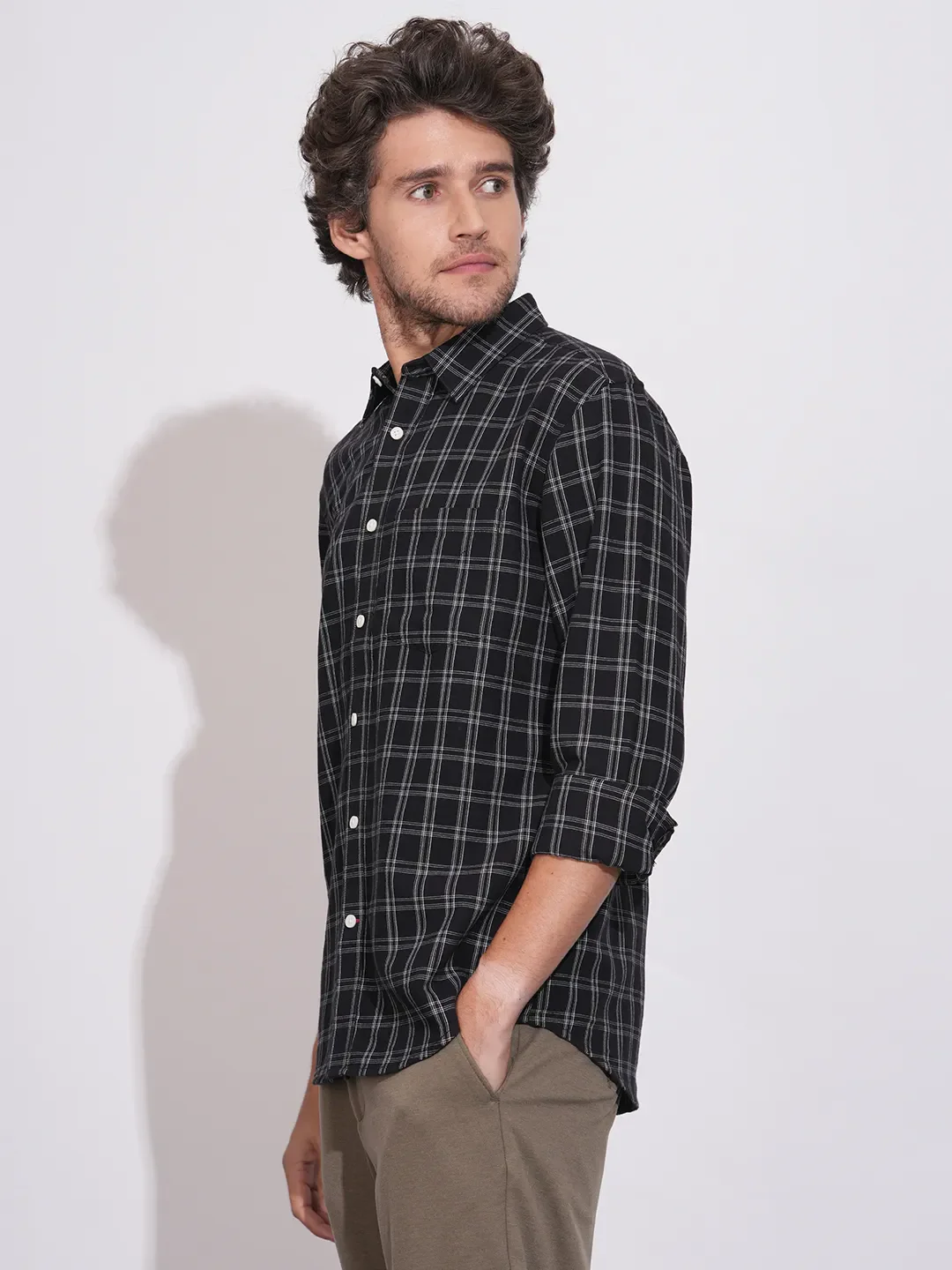Black Regular Fit Regular Collar Men's Shirt by Being Human Clothing - Image 2
