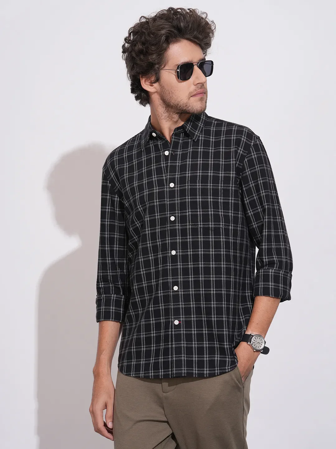 Black Regular Fit Regular Collar Men's Shirt by Being Human Clothing - Image 6