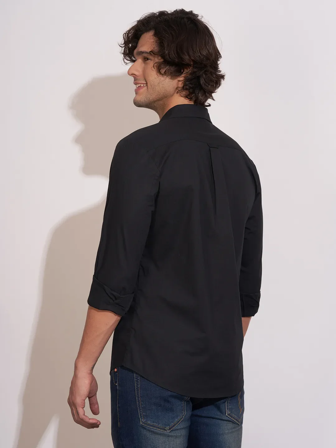 Black Regular Fit Regular Collar Men's Shirt by Being Human Clothing - Image 3