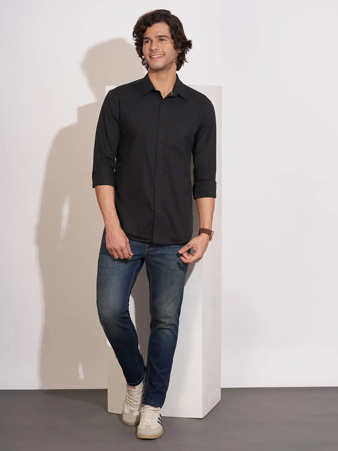Black Regular Fit Regular Collar Men's Shirt by Being Human Clothing - Image 4