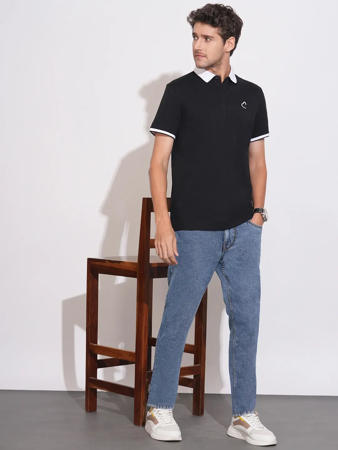 Black Regular Fit Men's Polo T-Shirt by Being Human Clothing - Image 4