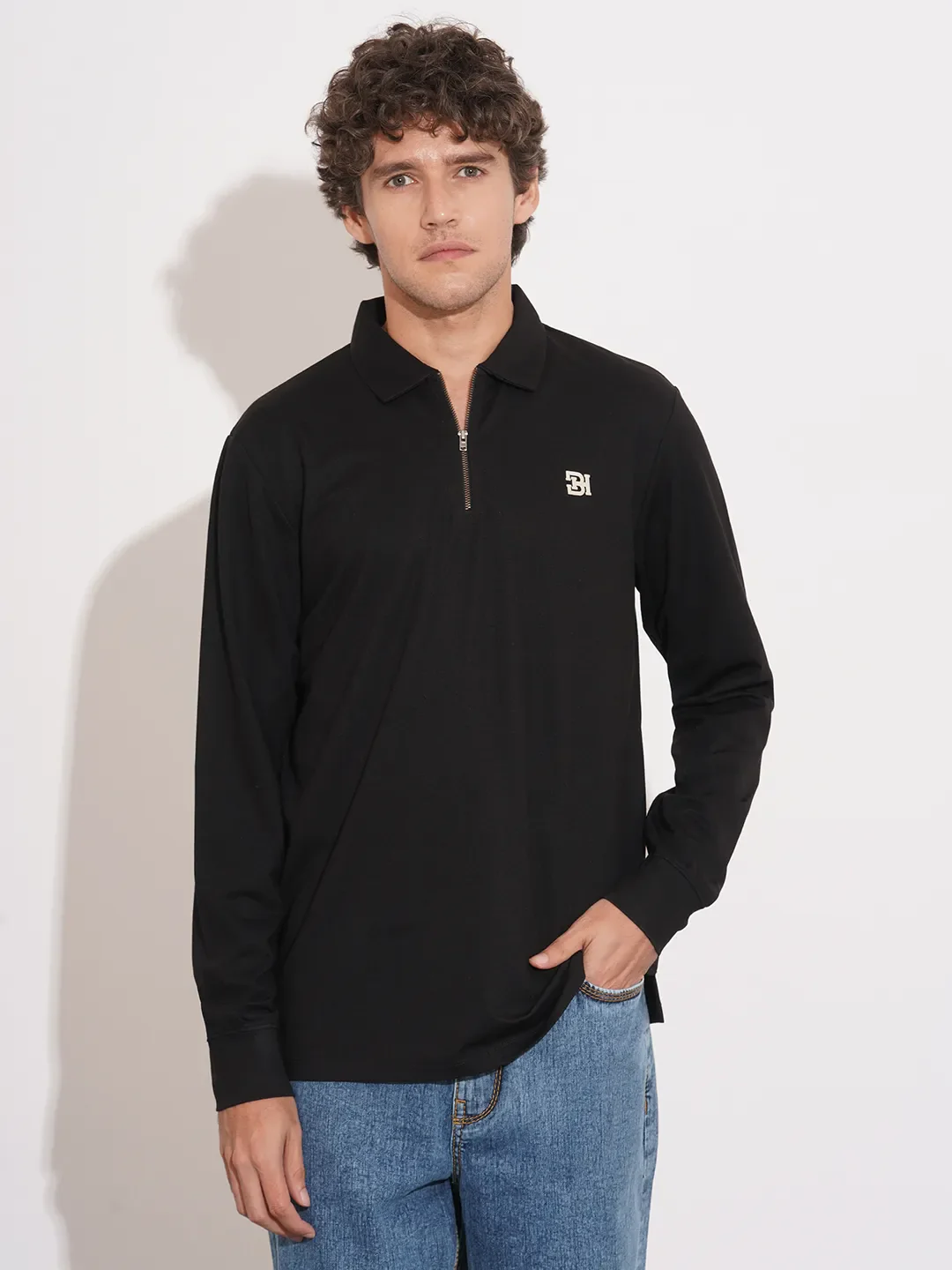 Blue Regular Fit Men's Long Sleeves Polo T-Shirt by Being Human Clothing