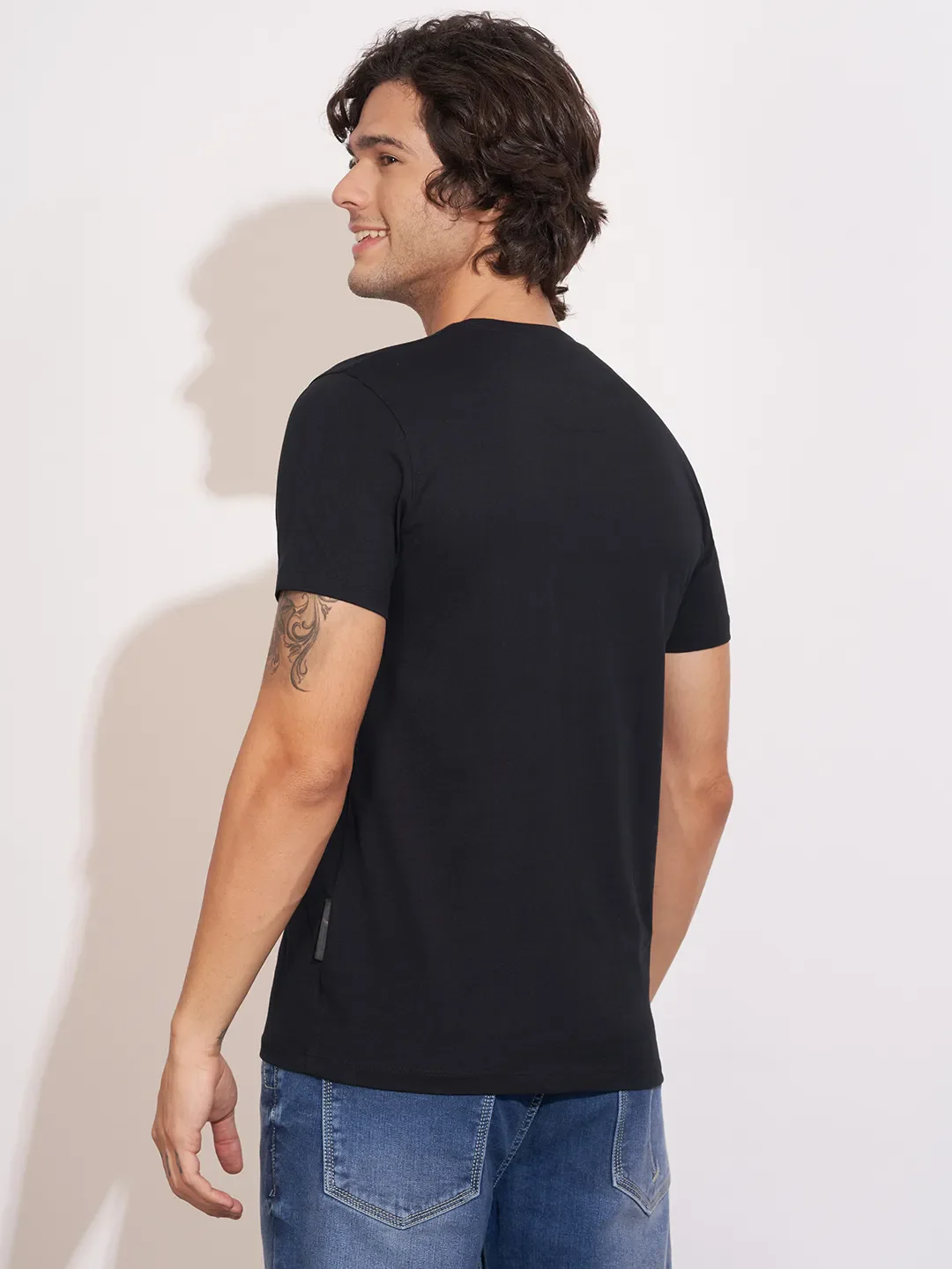 Black Moderno Fit Round Neck Men's T-Shirt by Being Human Clothing - Image 3