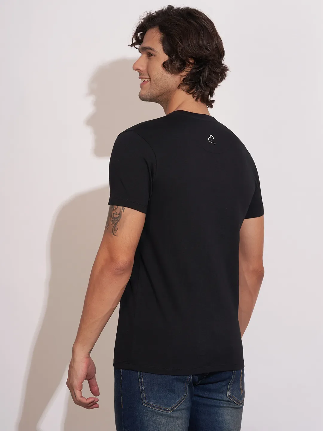 Black Regular Fit Round Neck Men's T-Shirt by Being Human Clothing - Image 3