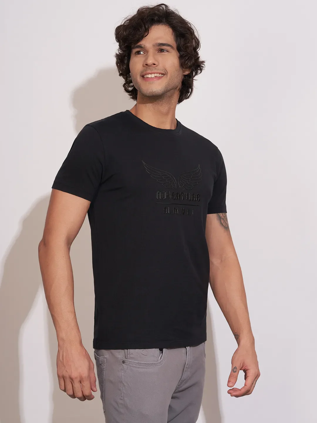 Black Moderno Fit Round Neck Men's T-Shirt by Being Human Clothing - Image 2