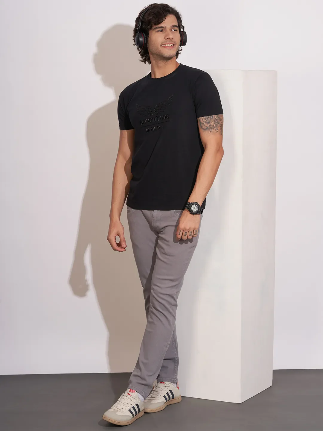 Black Moderno Fit Round Neck Men's T-Shirt by Being Human Clothing - Image 4