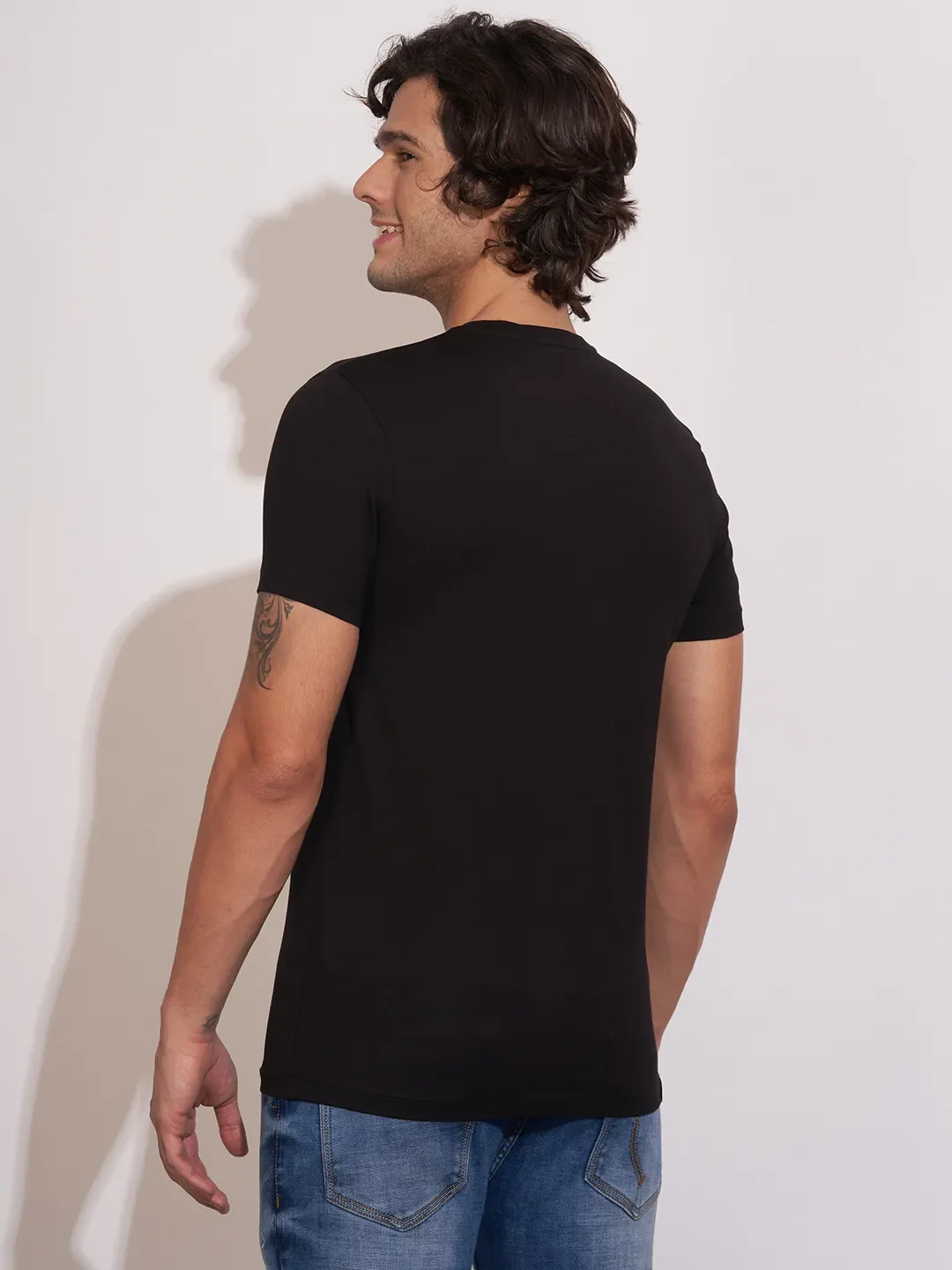Black Moderno Fit Round Neck Men's T-Shirt by Being Human Clothing - Image 3
