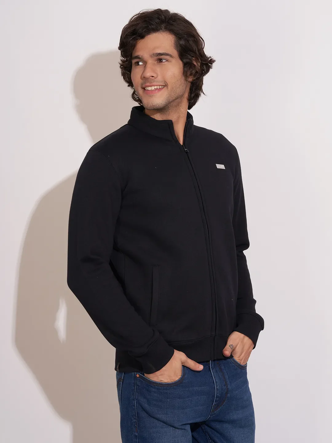 Black Regular Fit Round Neck Men's Sweatshirt by Being Human Clothing - Image 2