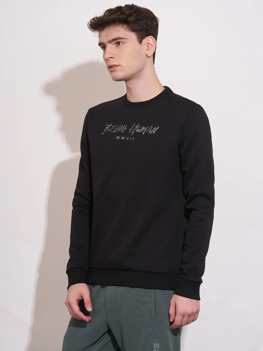 Black Regular Fit Round Neck Men's Sweatshirt by Being Human Clothing - Image 2