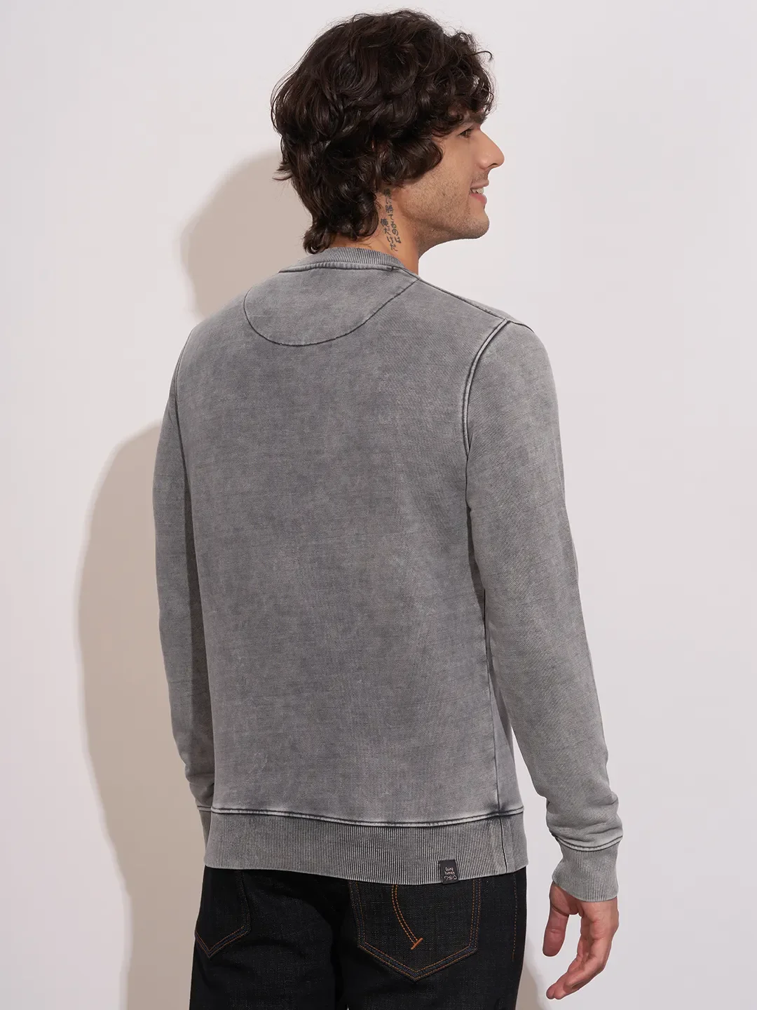 Black Regular Fit Round Neck Men's Sweatshirt by Being Human Clothing - Image 3