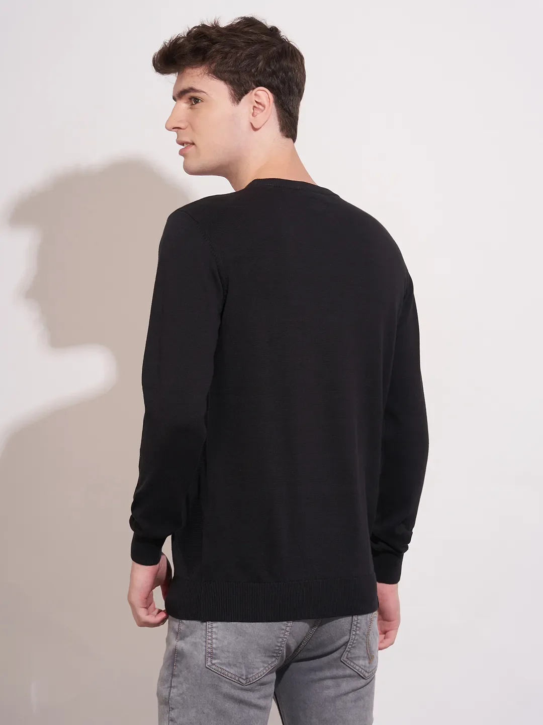 Black Regular Fit Round Neck Men's Sweatshirt by Being Human Clothing - Image 3