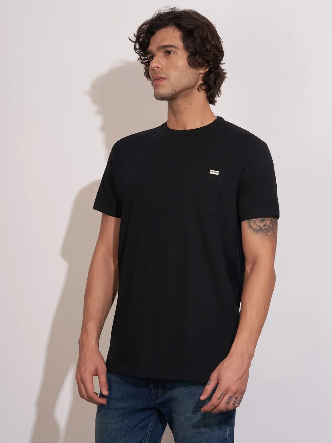 Black Easy Fit Round Neck Men's T-Shirt by Being Human Clothing - Image 2