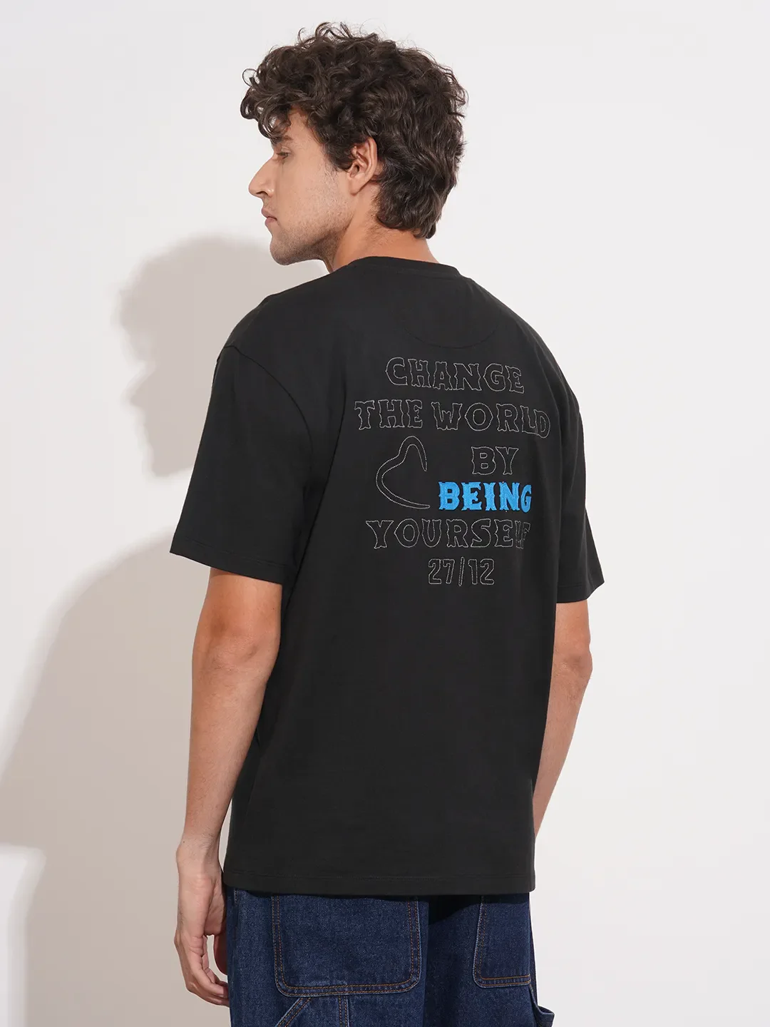 Black Easy Fit Round Neck Men's T-Shirt by Being Human Clothing - Image 3