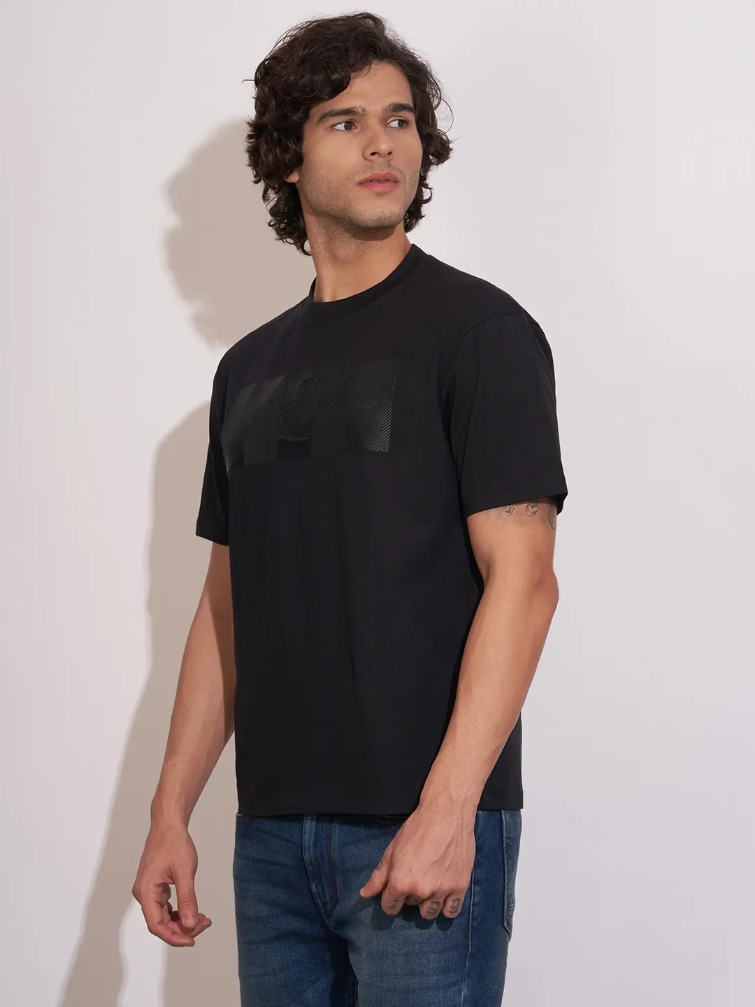 Black Easy Fit Round Neck Men's T-Shirt by Being Human Clothing - Image 2