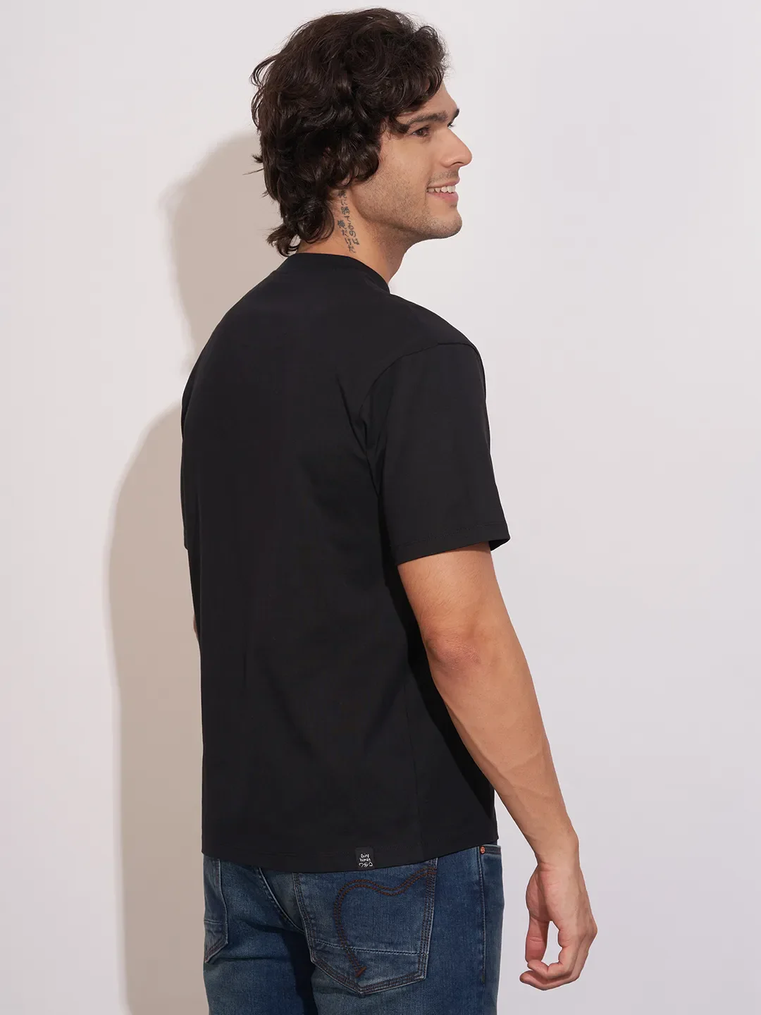 Black Easy Fit Round Neck Men's T-Shirt by Being Human Clothing - Image 3