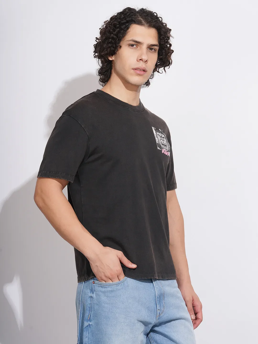 Black Easy Fit Round Neck Men's T-Shirt by Being Human Clothing - Image 2