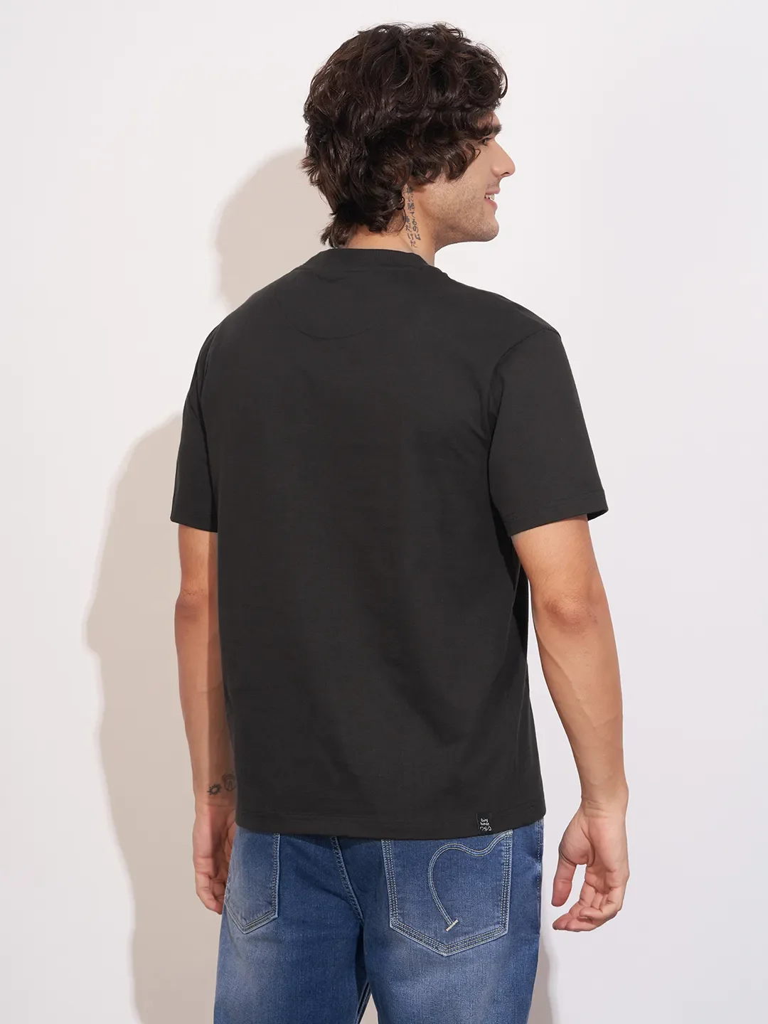 Black Easy Fit Round Neck Men's T-Shirt by Being Human Clothing - Image 3