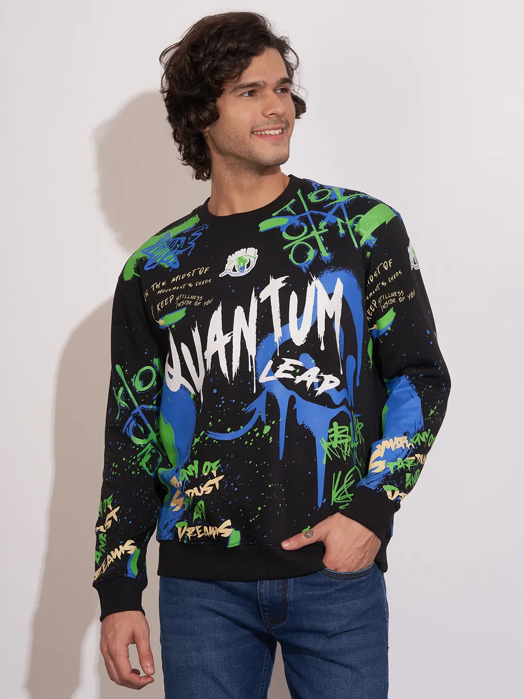 Black Easy Fit Round Neck Men's Sweatshirt by Being Human Clothing
