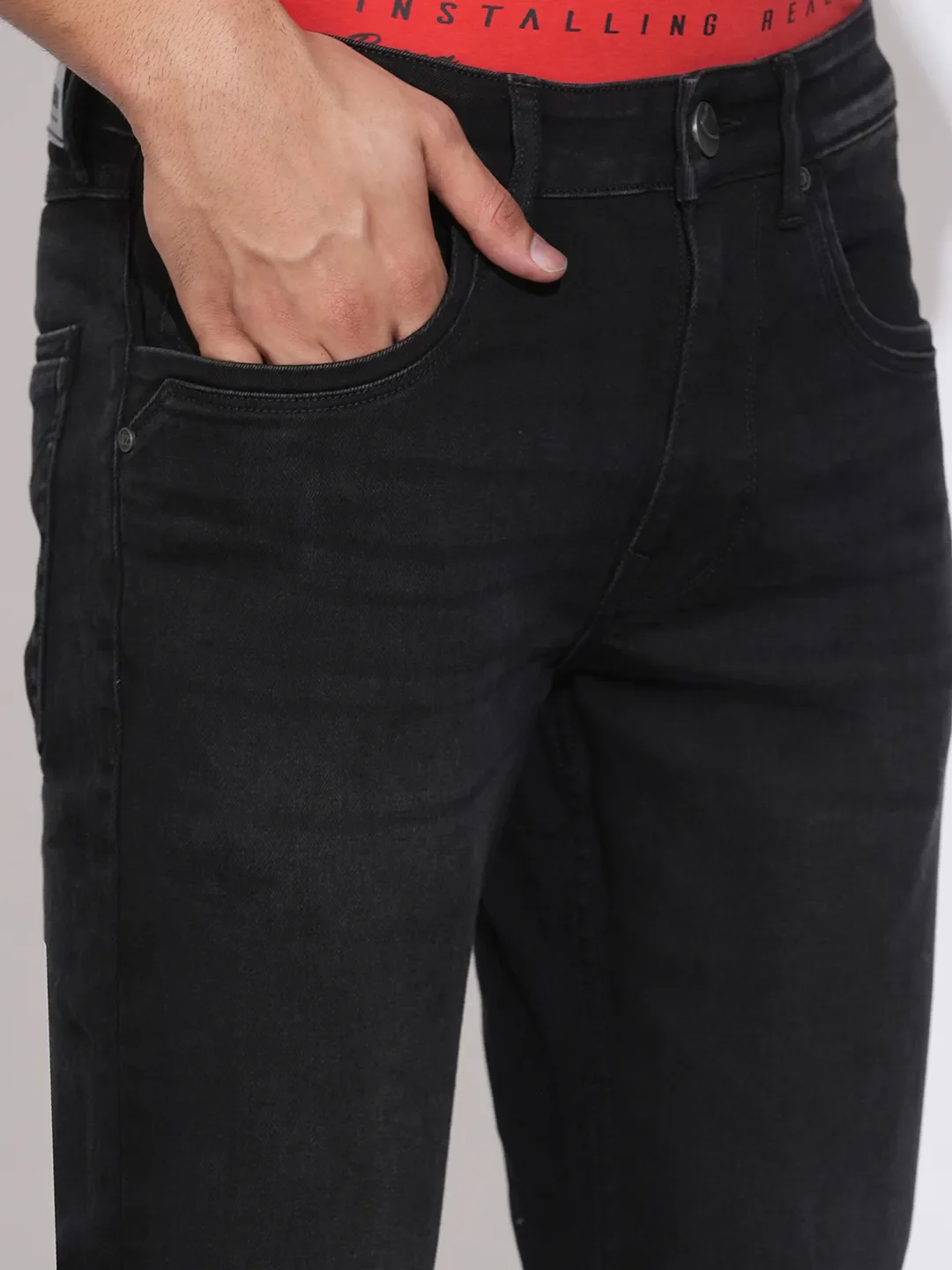 Black Slim Fit Denims For Men By Being Human Clothing - Image 5