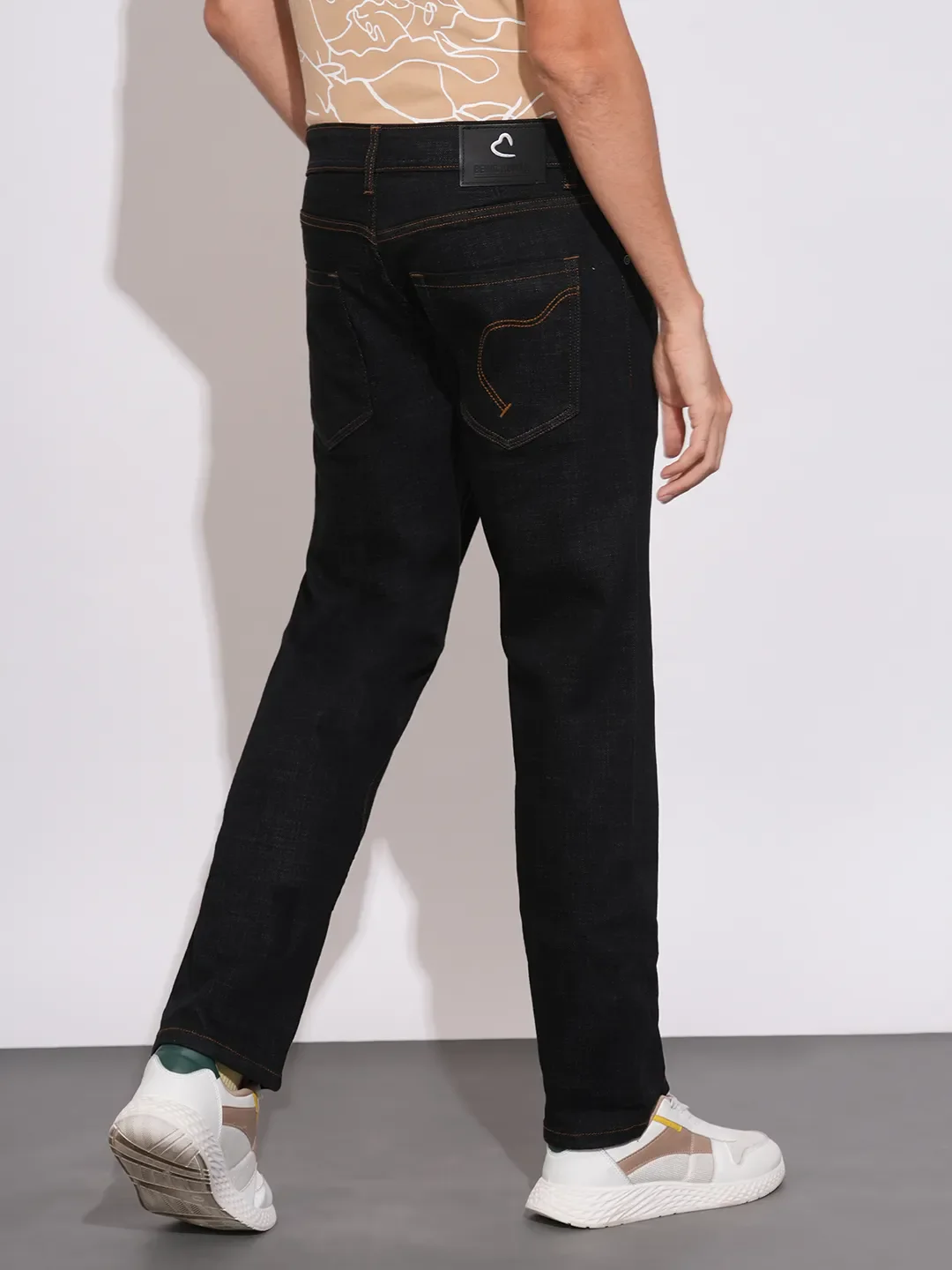 Black Straight Fit Denims For Men By Being Human Clothing - Image 3