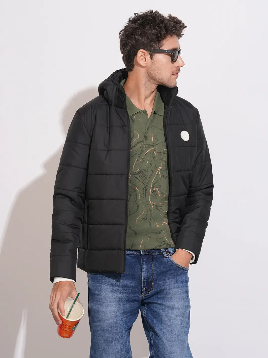 Black Regular Fit Long Sleeves Polyester Men's Jacket by Being Human Clothing - Image 6