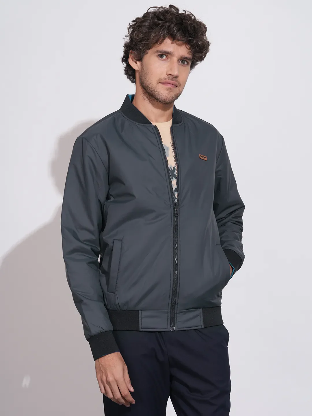 Blue Regular Fit Long Sleeves Polyester Men's Jacket by Being Human Clothing