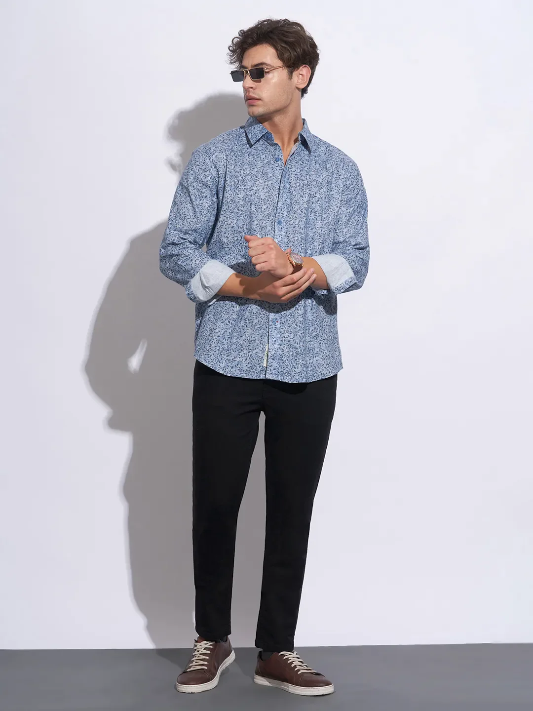 Blue Moderno Fit Regular Collar Long Sleeves Cotton Men's Shirt by Being Human Clothing - Image 4