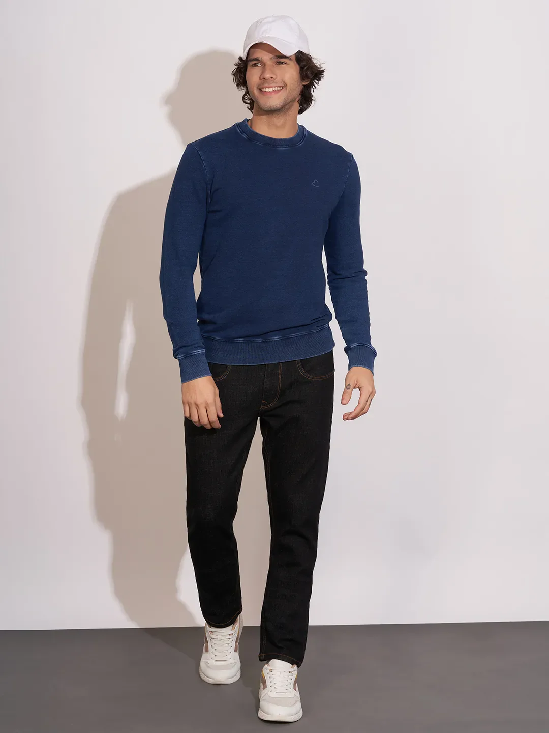 Blue Regular Fit Round Neck Long Sleeves Cotton Men's Sweatshirt by Being Human Clothing - Image 4