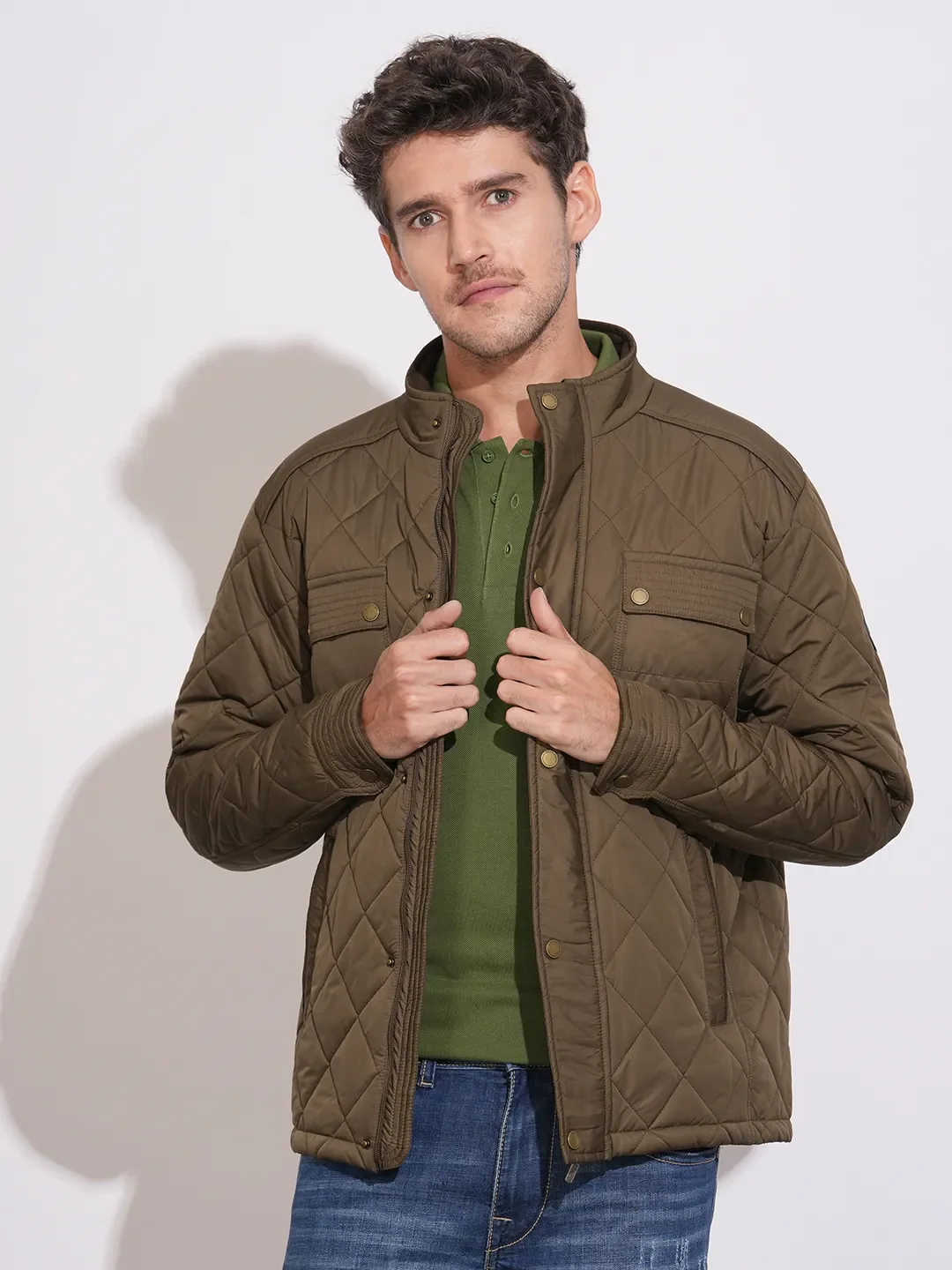 Brown Regular Fit Long Sleeves Polyester Men's Jacket by Being Human Clothing
