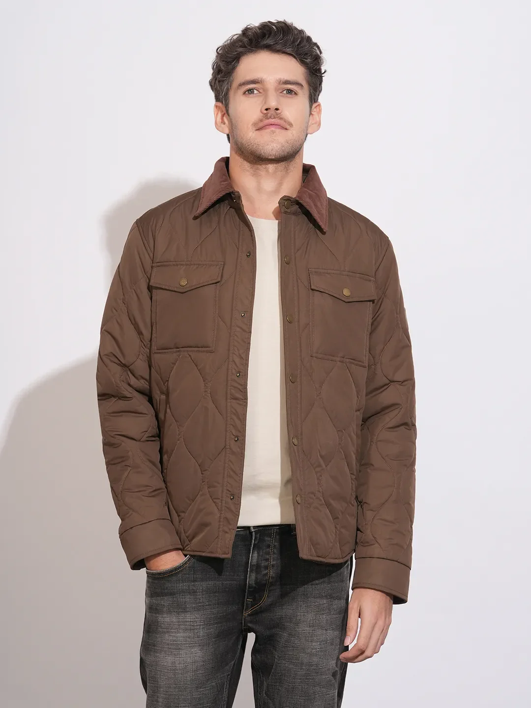 Brown Regular Fit Long Sleeves Polyester Men's Jacket by Being Human Clothing